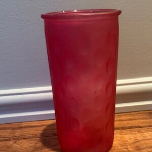 GLASS VASE, beautiful cherry red, indented circular design, NEW NEVER USED